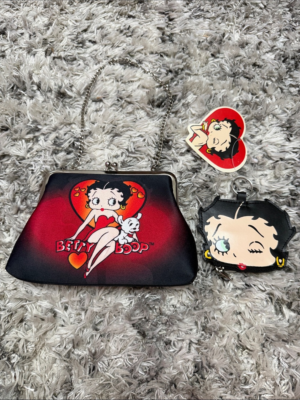 Betty Boop Black & Red Heart Frame Clutch with Chain